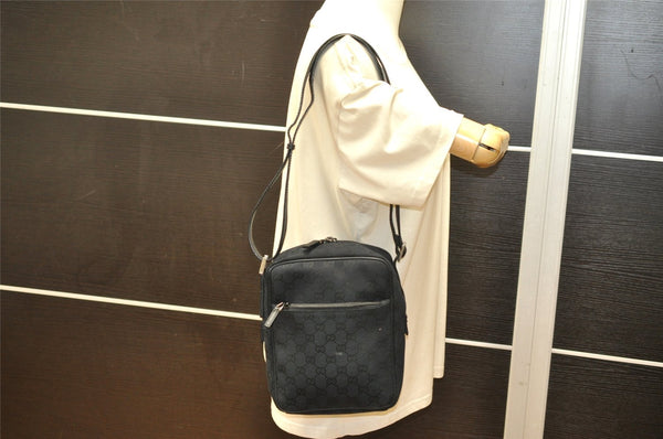 Authentic GUCCI Shoulder Cross Body Bag GG Canvas Leather 0181612 Black 6107K