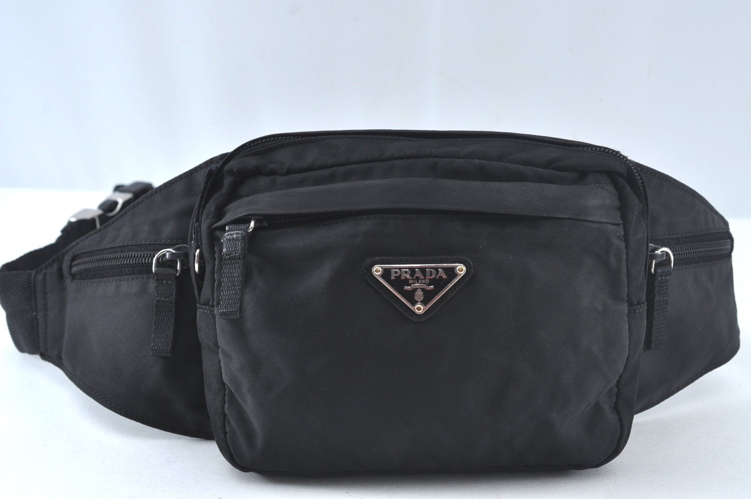 Authentic PRADA Nylon Tessuto Waist Body Bag Purse Black 6108J