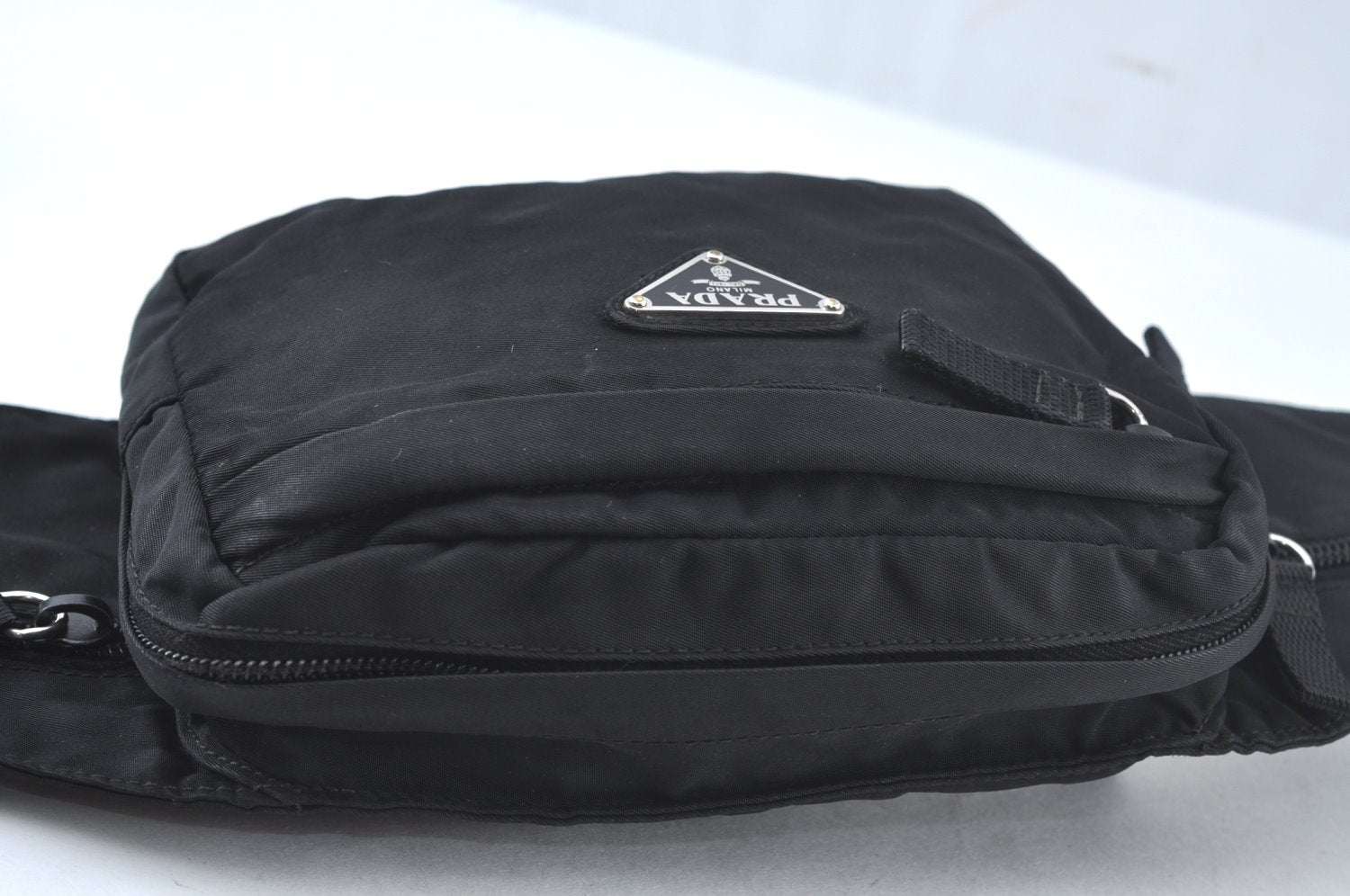 Authentic PRADA Nylon Tessuto Waist Body Bag Purse Black 6108J