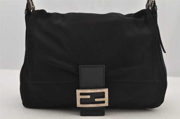 Authentic FENDI Mamma Baguette Shoulder Hand Bag Jersey Leather Black Junk 6109J