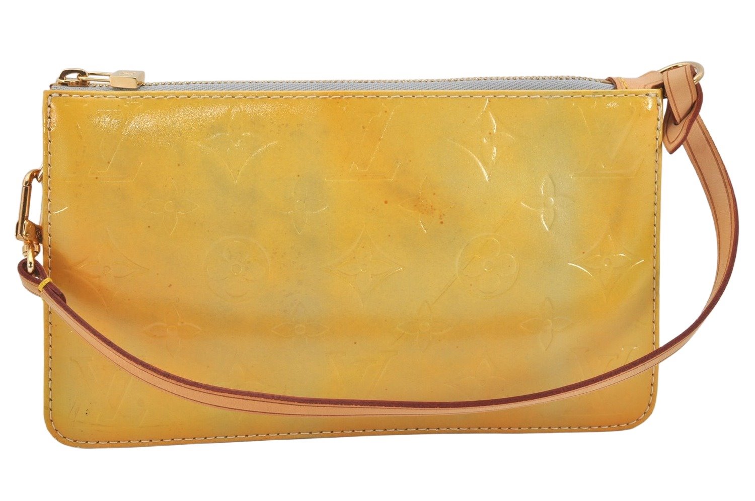 Authentic Louis Vuitton Vernis Lexington Hand Bag Pouch Yellow M91056 LV 6109K