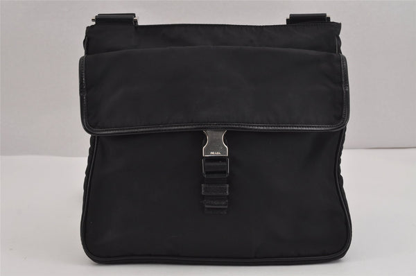 Authentic PRADA Nylon Tessuto Leather Shoulder Cross Body Bag Black 6118J