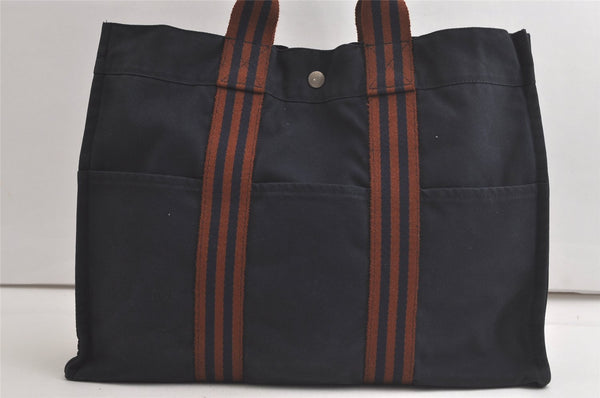 Authentic HERMES Vintage Fourre Tout MM Tote Hand Bag Canvas Navy 6119K