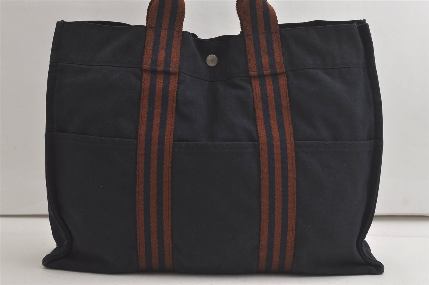 Authentic HERMES Vintage Fourre Tout MM Tote Hand Bag Canvas Navy 6119K