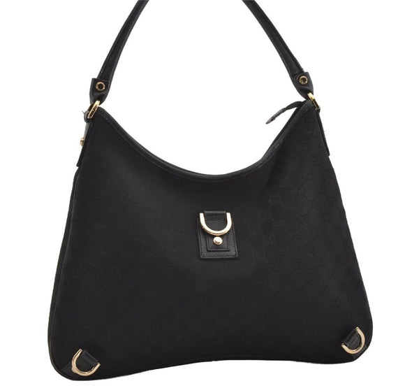 Authentic GUCCI Abbey Shoulder Hand Bag GG Canvas Leather 130737 Black 6120J