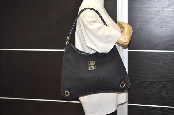 Authentic GUCCI Abbey Shoulder Hand Bag GG Canvas Leather 130737 Black 6120J