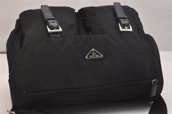 Authentic PRADA Vela Nylon Tessuto Leather Shoulder Cross Bag B1738 Black 6121J