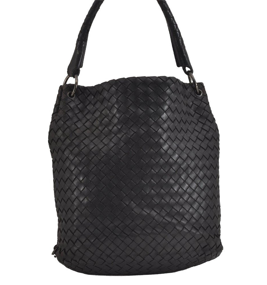 Authentic BOTTEGA VENETA Intrecciato Leather Shoulder Hand Bag Purse Black 6125J