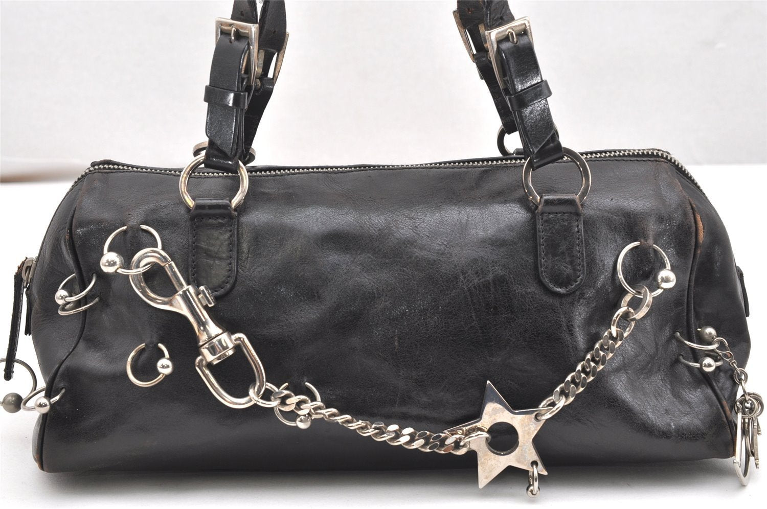 Authentic Christian Dior Vintage Hand Boston Bag Purse Leather Black CD 6128K