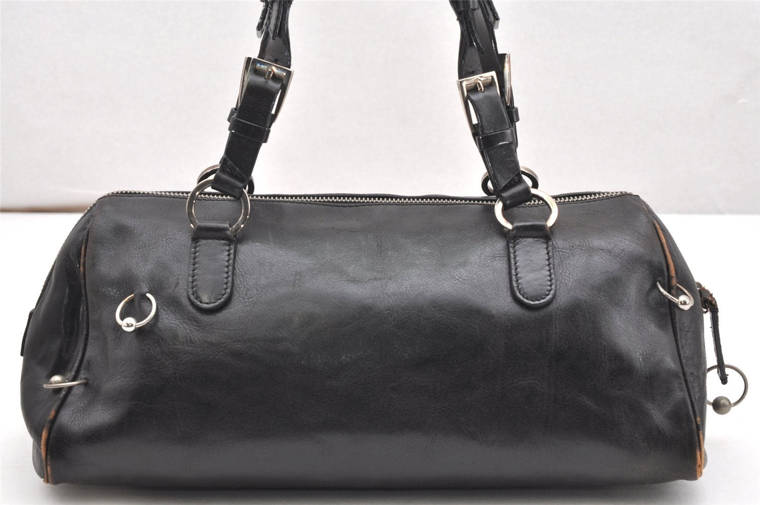 Authentic Christian Dior Vintage Hand Boston Bag Purse Leather Black CD 6128K