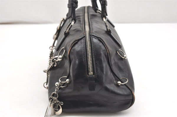 Authentic Christian Dior Vintage Hand Boston Bag Purse Leather Black CD 6128K