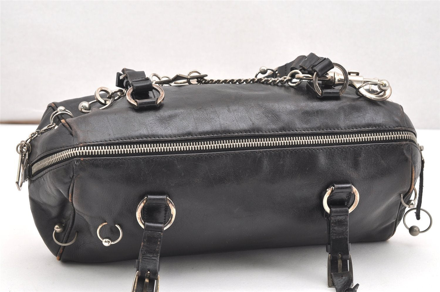 Authentic Christian Dior Vintage Hand Boston Bag Purse Leather Black CD 6128K