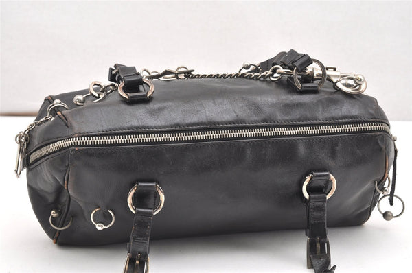 Authentic Christian Dior Vintage Hand Boston Bag Purse Leather Black CD 6128K