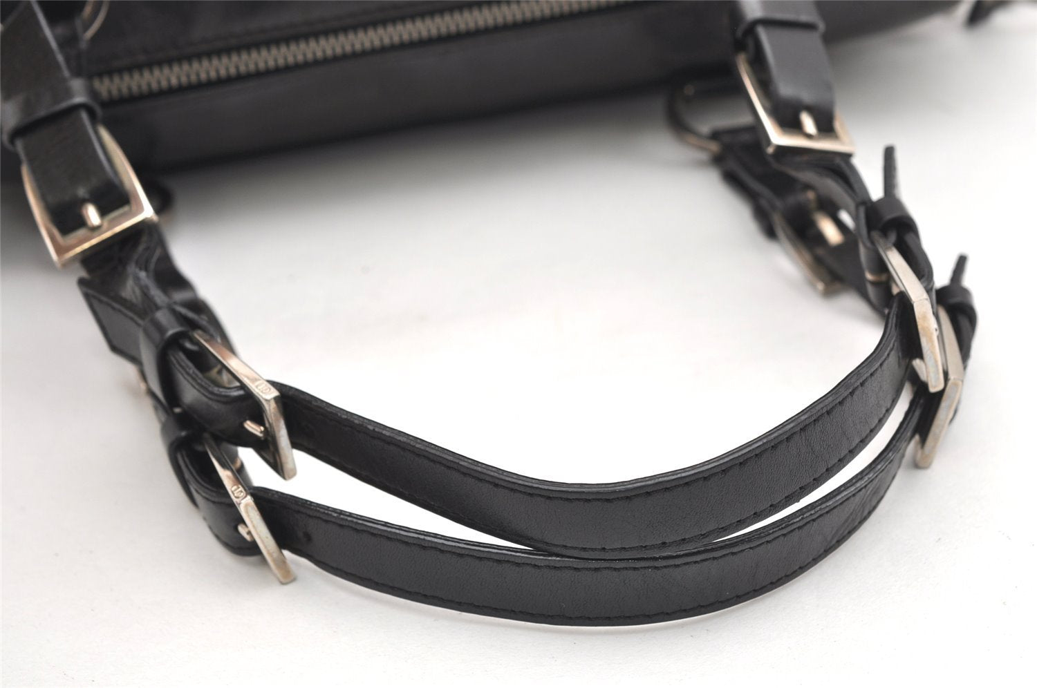 Authentic Christian Dior Vintage Hand Boston Bag Purse Leather Black CD 6128K
