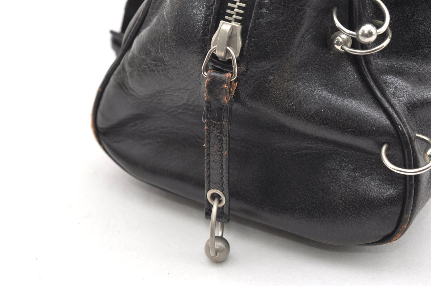 Authentic Christian Dior Vintage Hand Boston Bag Purse Leather Black CD 6128K