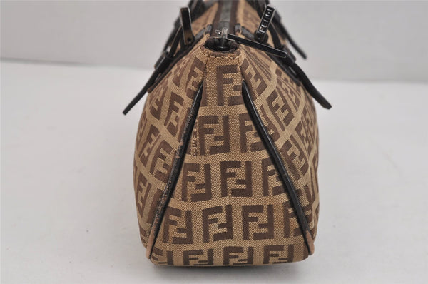 Authentic FENDI Vintage Zucchino Hand Bag Purse Canvas Leather Brown 6131J