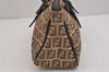 Authentic FENDI Vintage Zucchino Hand Bag Purse Canvas Leather Brown 6131J