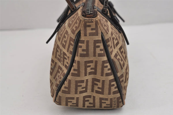 Authentic FENDI Vintage Zucchino Hand Bag Purse Canvas Leather Brown 6131J