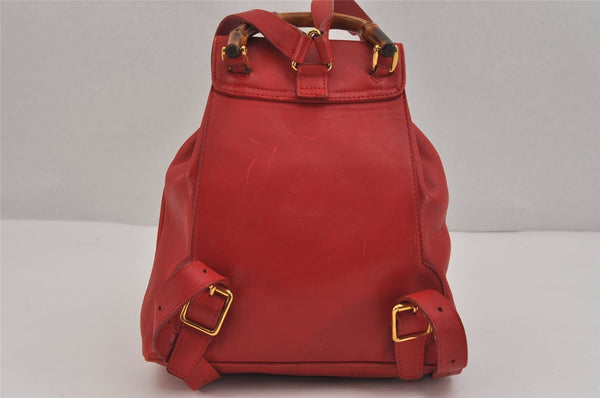 Authentic GUCCI Vintage Bamboo Backpack Purse Leather Red 6136J