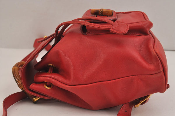 Authentic GUCCI Vintage Bamboo Backpack Purse Leather Red 6136J