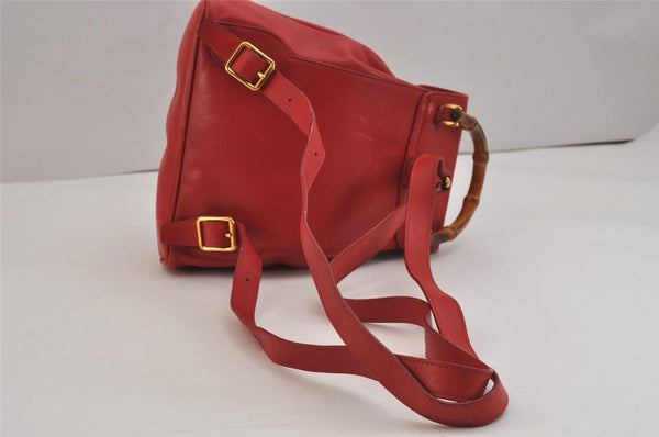 Authentic GUCCI Vintage Bamboo Backpack Purse Leather Red 6136J