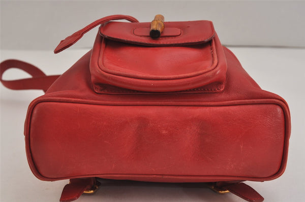 Authentic GUCCI Vintage Bamboo Backpack Purse Leather Red 6136J