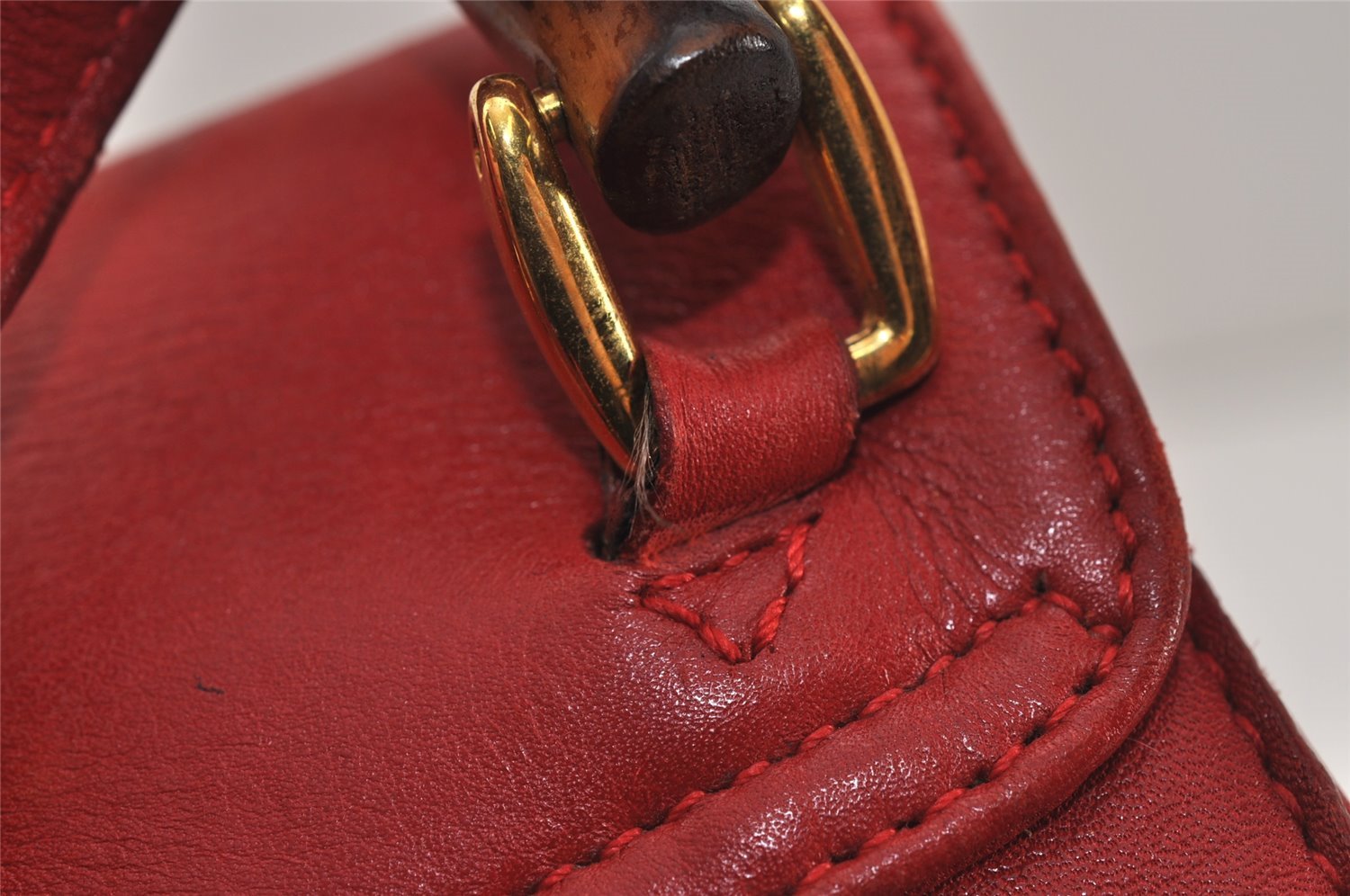 Authentic GUCCI Vintage Bamboo Backpack Purse Leather Red 6136J