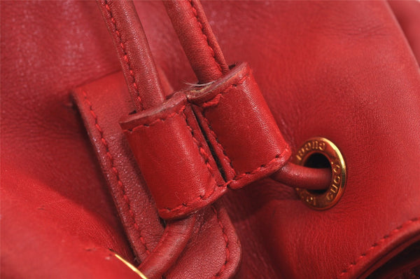 Authentic GUCCI Vintage Bamboo Backpack Purse Leather Red 6136J