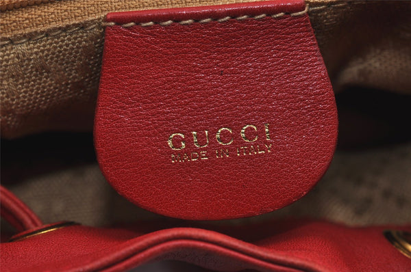Authentic GUCCI Vintage Bamboo Backpack Purse Leather Red 6136J