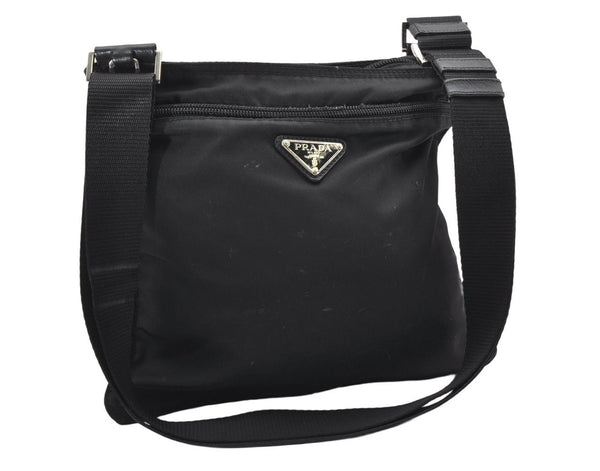 Authentic PRADA Nylon Tessuto Saffiano Leather Shoulder Cross Bag Black 6136K