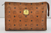 Authentic MCM Vintage Visetos Leather Clutch Hand Bag Purse Brown 6139J