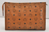 Authentic MCM Vintage Visetos Leather Clutch Hand Bag Purse Brown 6139J