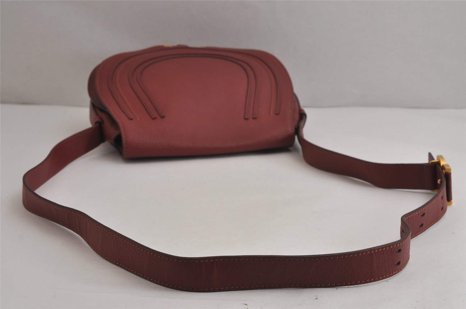 Authentic Chloe Mercie Leather Shoulder Cross Body Bag Bordeaux 6140J