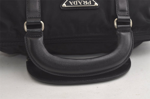 Authentic PRADA Nylon Tessuto + Saffi Hand Boston Bag Purse V129 Black 6140K