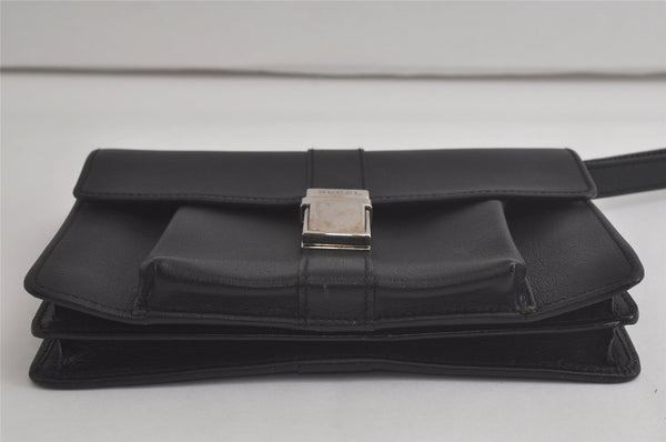 Authentic GUCCI Vintage Clutch Hand Bag Purse Leather Black 6141K