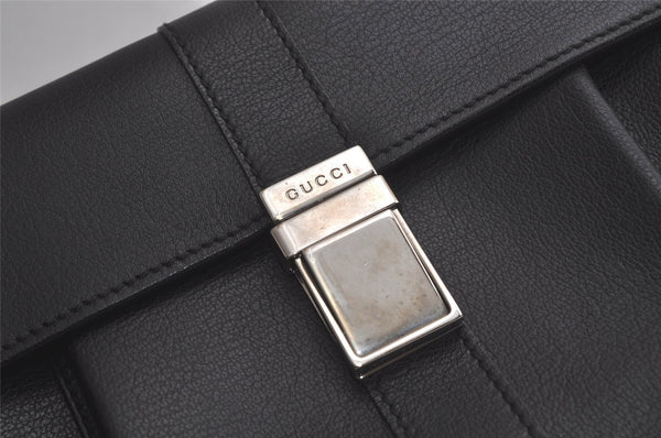 Authentic GUCCI Vintage Clutch Hand Bag Purse Leather Black 6141K