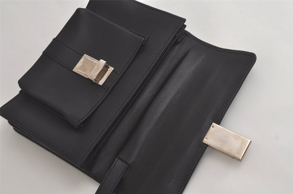 Authentic GUCCI Vintage Clutch Hand Bag Purse Leather Black 6141K