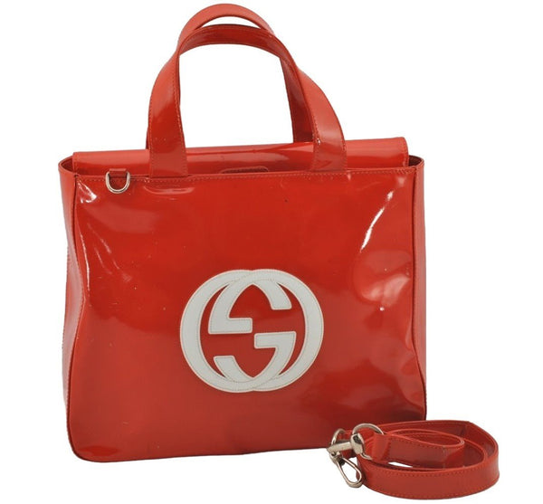 Authentic GUCCI 2Way Shoulder Hand Bag Purse Enamel Orange Junk 6142J
