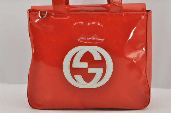 Authentic GUCCI 2Way Shoulder Hand Bag Purse Enamel Orange Junk 6142J