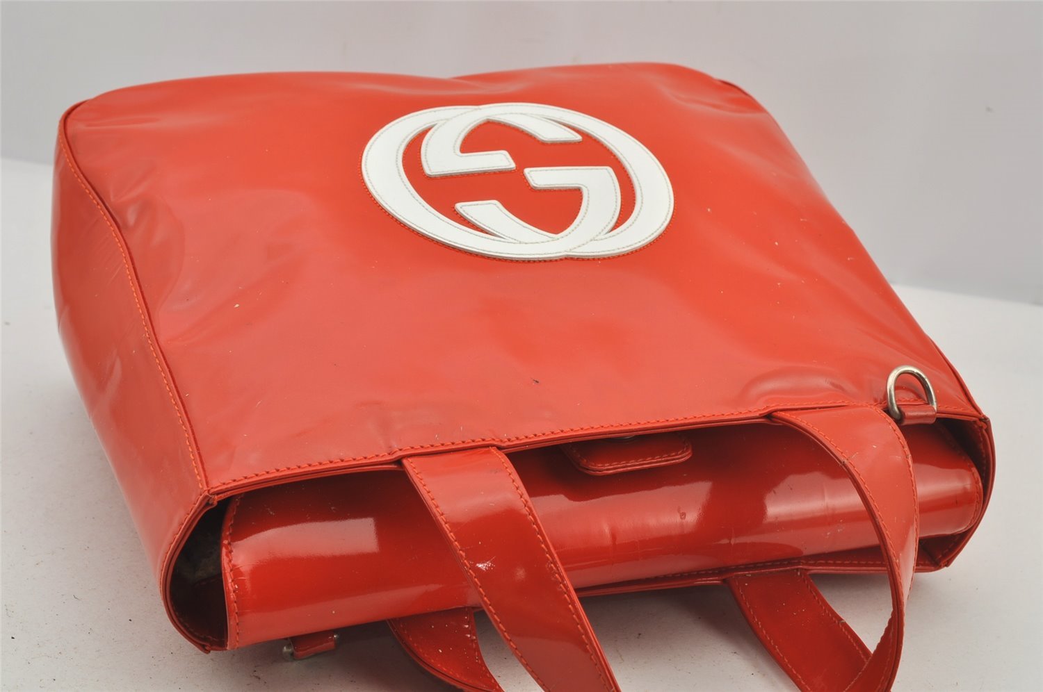 Authentic GUCCI 2Way Shoulder Hand Bag Purse Enamel Orange Junk 6142J