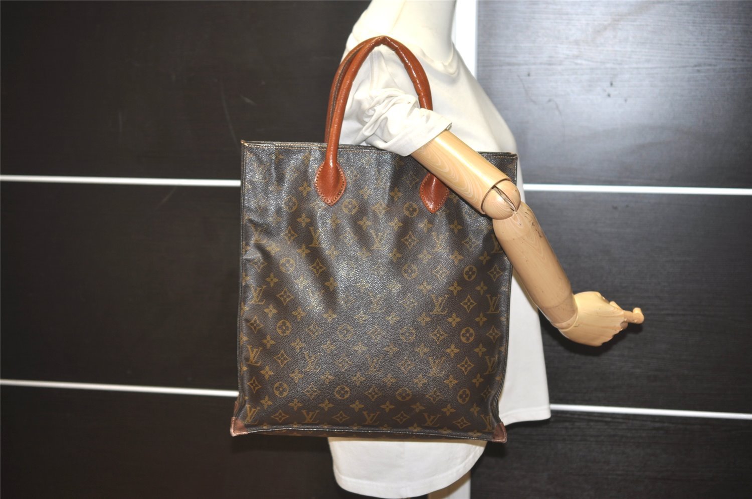 Authentic Louis Vuitton Monogram Sac Plat Hand Tote Bag M51140 LV 6143I