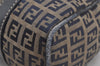 Authentic FENDI Zucchino Hand Boston Bag Purse Canvas Leather Navy Blue 6144J