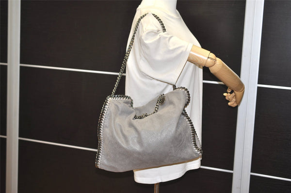 Authentic Stella McCartney Falabella Shoulder Hand Bag Leather Gray 6145J