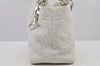 Authentic Christian Dior Lady Dior Lamb Skin Cannage Hand Bag White CD 6152J