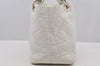 Authentic Christian Dior Lady Dior Lamb Skin Cannage Hand Bag White CD 6152J