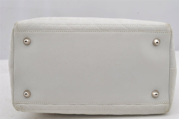 Authentic Christian Dior Lady Dior Lamb Skin Cannage Hand Bag White CD 6152J