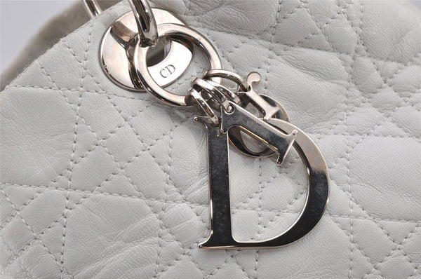 Authentic Christian Dior Lady Dior Lamb Skin Cannage Hand Bag White CD 6152J