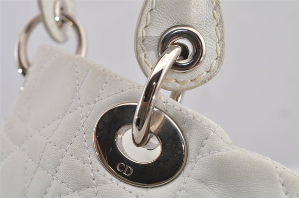 Authentic Christian Dior Lady Dior Lamb Skin Cannage Hand Bag White CD 6152J