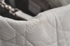 Authentic Christian Dior Lady Dior Lamb Skin Cannage Hand Bag White CD 6152J