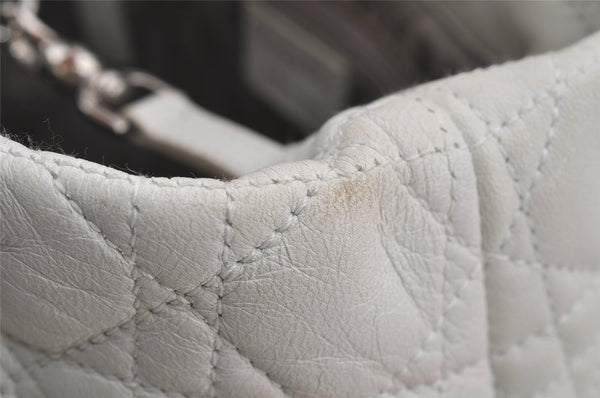 Authentic Christian Dior Lady Dior Lamb Skin Cannage Hand Bag White CD 6152J